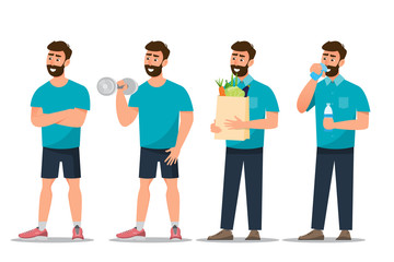 Obraz premium set of man exercise in the gym on a white background