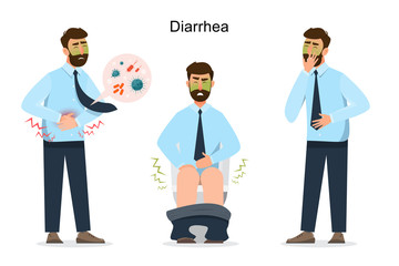 man diarrhea cartoon character. illness man. Vector illustration