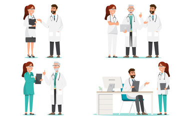 Set of doctor cartoon characters. Medical staff team concept in hospital.