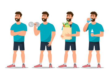 Obraz premium set of man exercise in the gym on a white background