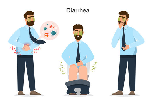 Man Diarrhea Cartoon Character. Illness Man. Vector Illustration