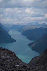 View over the Gjend from top of Besseggen, Jotunheimen National Park, Norway