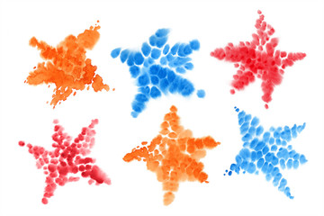 Drawn decorative set of watercolor artistic colorful starfish.