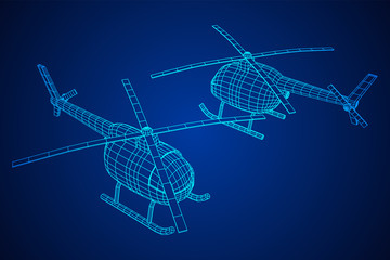 Helicopter aircraft vehicle. Wireframe low poly mesh vector illustration.