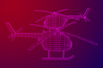 Helicopter aircraft vehicle. Wireframe low poly mesh vector illustration.