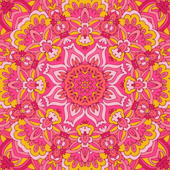 Fototapeta na wymiar Vector hand drawn doodle mandala flowers. Ethnic Illustration on doodle style. Pink colors.