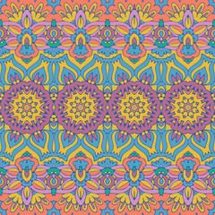 Tribal festive colorful vector abstract geometric ethnic seamless pattern ornamental. Asian striped textile design