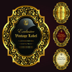 Luxury ornamental golden-framed labels - vector collection