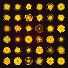 Sun icons different shapes - vector set