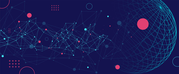 Abstract sphere background with plexus effect. 3D surface.