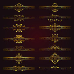 Vector collection of various calligraphic ornate headpieces in gold