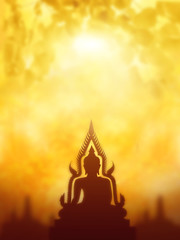 Buddha statue,  Silhouette Buddha on golden sunset background, Concept of important days in Buddhism, Visakha Puja Day
