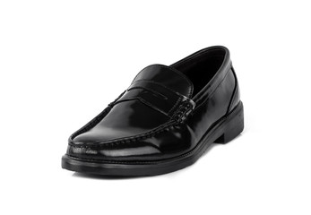 Men fashion black shoe loafer isolated on a white background.