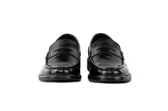 Men fashion black shoes loafer isolated on a white background.