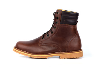 Man fashion brown boot leather isolated on a white background.