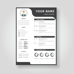 Resume template with black and white background decoration