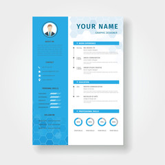 Resume template with hexagon background decoration