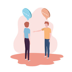 men standing with speech bubble on white background