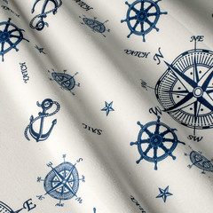 Fabric cotton nautical ropes, blue white stripe. Marine cotton fabrics.