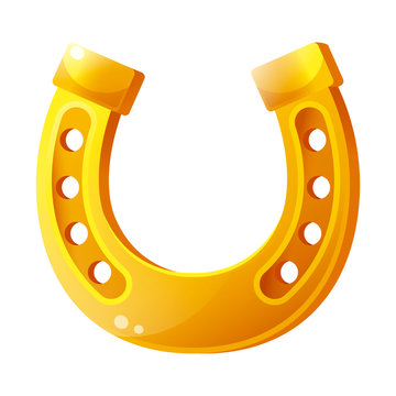Golden horseshoe flat vector isolated illustration icon