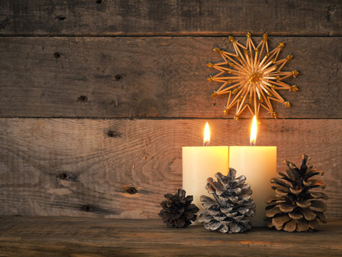 Two Advent candles burning