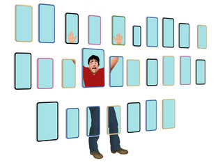 Cell phone sale in a store excites a customer.