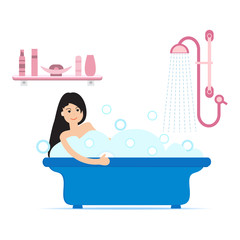 Girl taking a relaxing bubble bath.