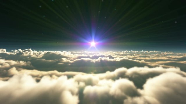 fly above over clouds sunset 4k