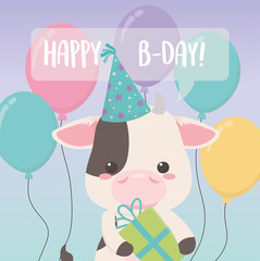 birthday card with little cow character