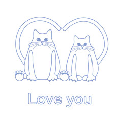 Greeting card of two cats with heart shaped tails