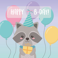 birthday card with little raccoon character © Stockgiu