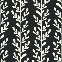 Vector floral seamless pattern with white vertical branches and leaves. Stylish texture for fabric, wallpaper, textile, web design. - 285484186