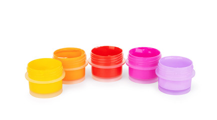Paint in jars on a white background