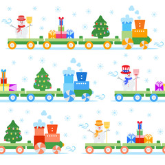 Seamless pattern Christmas train. New Year 2019