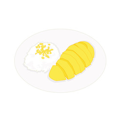 Ripe mango sticky rice on plate on white background illustration  Vector