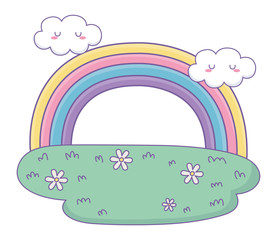 Rainbow with clouds cartoon vector design