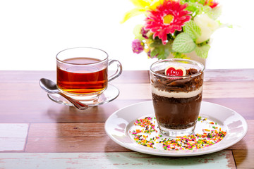 Sweet food with tea cup