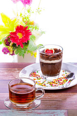 Sweet food with tea cup