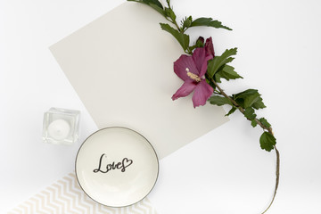 Top view greeting card with a plate