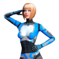 3D Rendering Female Robot on White