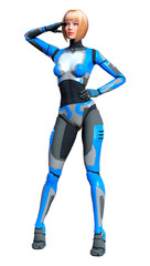3D Rendering Female Robot on White