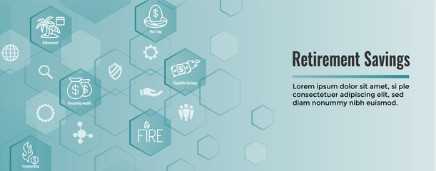 Retirement Savings Icon Set and Web Header Banner