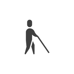 Blind man with stick vector icon. filled flat sign for mobile concept and web design. Blindman with Cane glyph icon. Symbol, logo illustration. Vector graphics