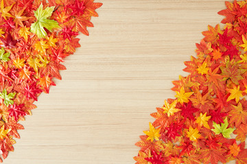 Autumn leaves on a wooden table