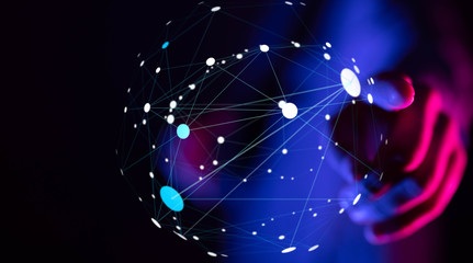 touching global network and data exchanges over the world 3D rendering
