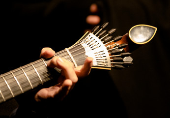Guitare portugaise, indispensable au Fado, à Coimbra, Portugal (détail)