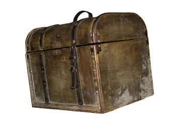 Vintage wooden chest isolated on white background