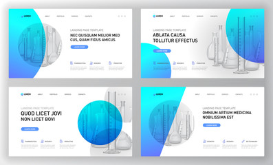 Pharmaceutical landing pages templates set. Medical web page design concept layout for website. Vector illustration. Horizontal brochure cover, web banner, website slide, powerpoint presentation.