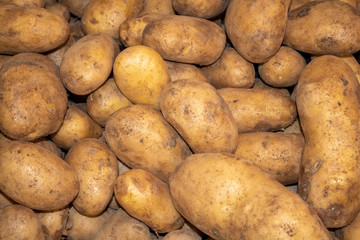 Crate full of poptatoes in a market 