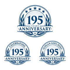 195 years anniversary logo set. 195th years anniversary celebration logotype. Vector and illustration.